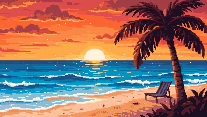 Free Pixel Beach Sunset Image - Pixel, Beach, Sunset | Download at ...