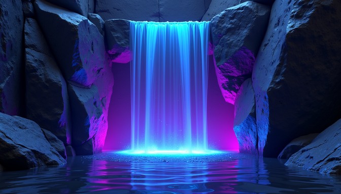 Waterfall Ripple Reference Night Free Luminous Cyan Falls Image | Download at StockCake
