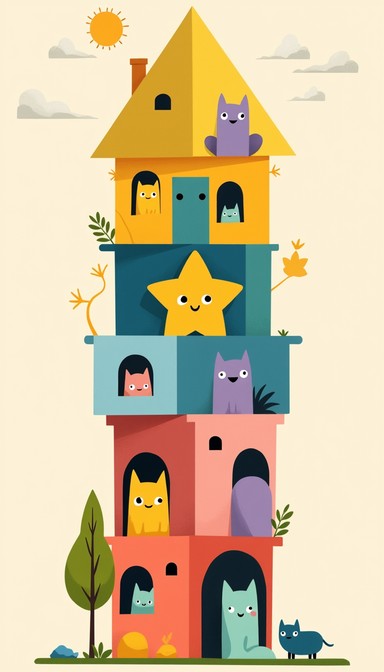 House Using Shape Colored Free Colorful Shape House Image - Whimsical, Geometric, Characters ...
