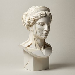 Elegant 3D paper art sculpture of a calm classical woman's bust, made ...