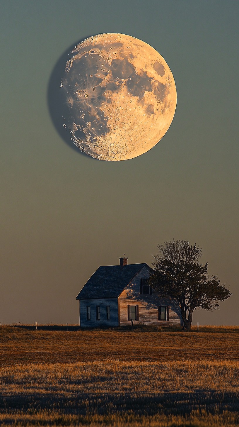Free Moonlit Countryside Home Image - Moon, House, Field | Download at ...