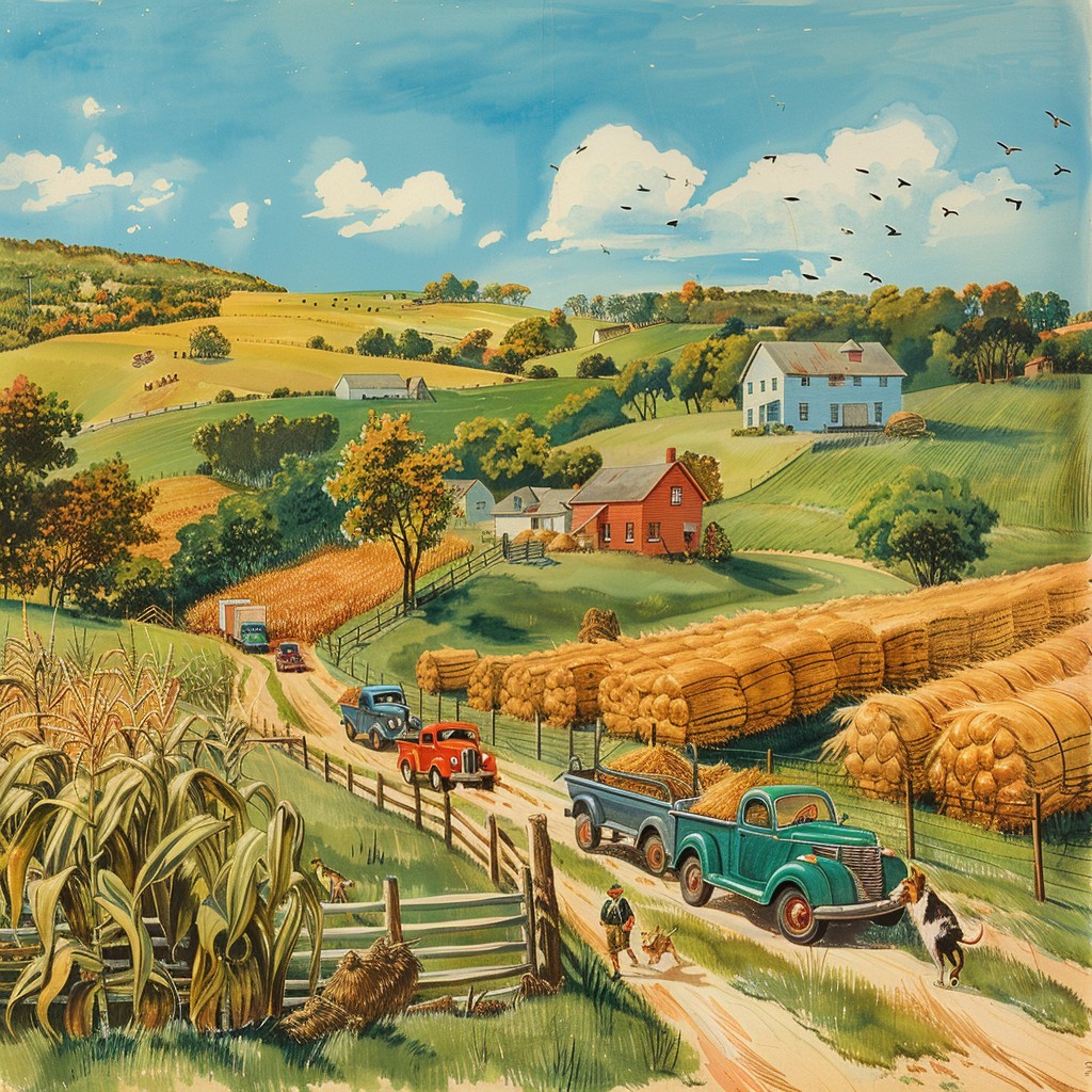 Free Idyllic Farm Scene Image - Farm, Painting, Landscape | Download at ...