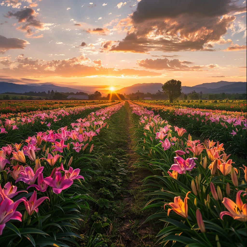 Free Sunset Flower Field Image - Sunset, Flowers, Lilies | Download at ...