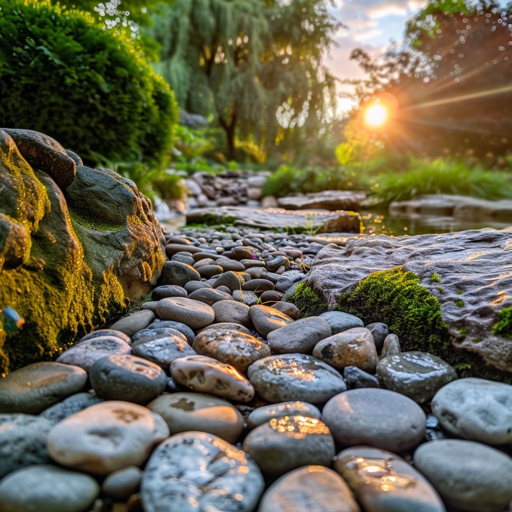 Free Sunlit Pebble Path Image - Pebbles, Sunset, Garden | Download at ...