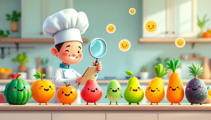 Chef Inspection Cartoon Free Chef Inspects Produce Image - Chef, Fruits, Vegetables | Download ...