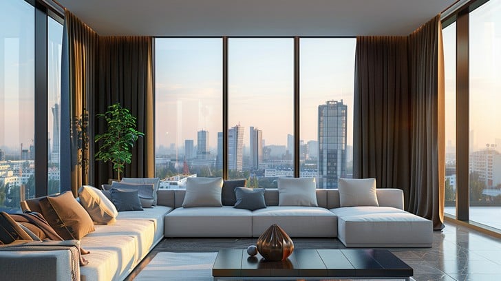 modern mid rise apartment building with clean minimalist architecture ... - High-End Urban Apartment Interior