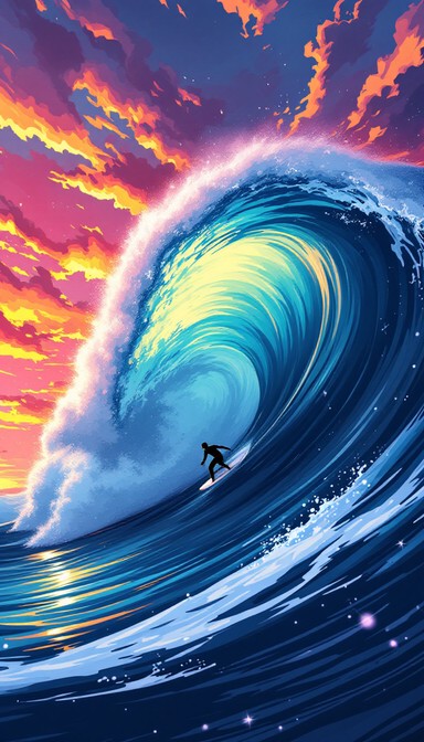 Wave Free Ridesrs Free Epic Wave Rider Image - Surfing, Wave, Sunset | Download at StockCake