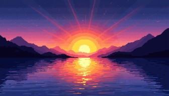 Free Digital Sunrise Serenity Image - Sunrise, Pixel, Mountains ...