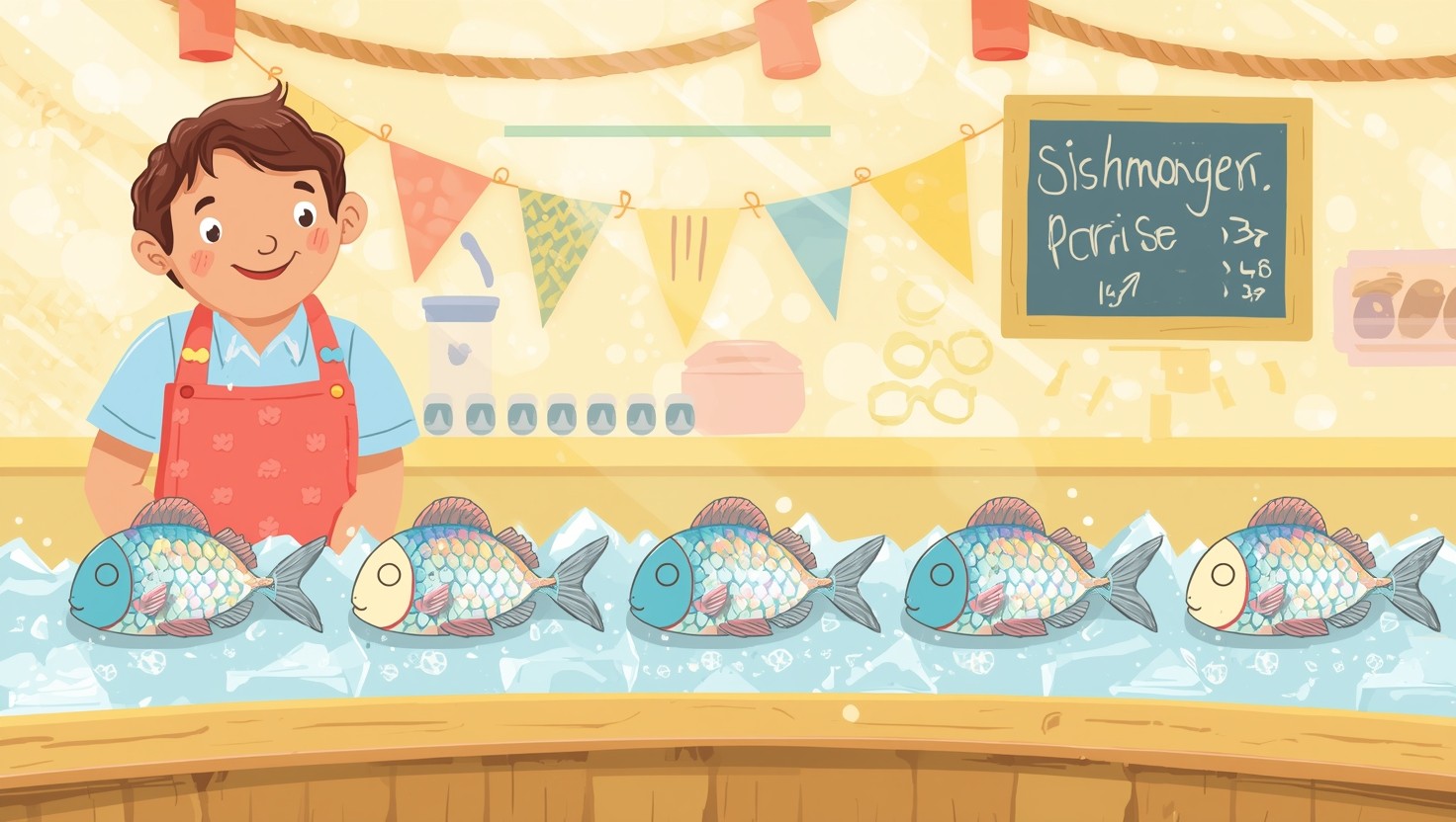 Free Happy Fish Vendor Image - Fishmonger, Illustration, Children ...