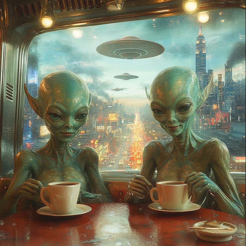 Free Aliens Enjoying Coffee Image - Aliens, Coffee, Cityscape ...
