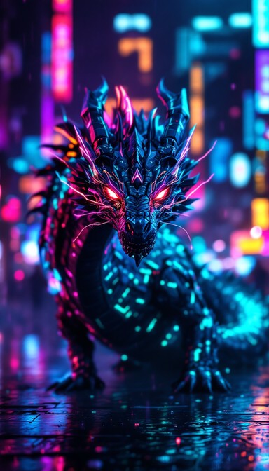Free Cyberpunk Dragon Emerges Image - Dragon, Cyberpunk, Neon ...
