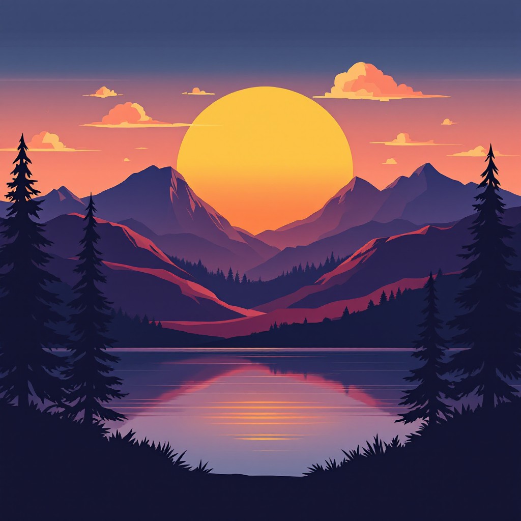 Free Sunset Mountain Illustration Image - Sunset, Mountains ...