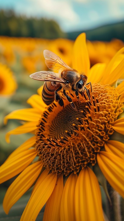 Free Bee on Sunflower Image - Bee, Sunflower, Pollen | Download at ...