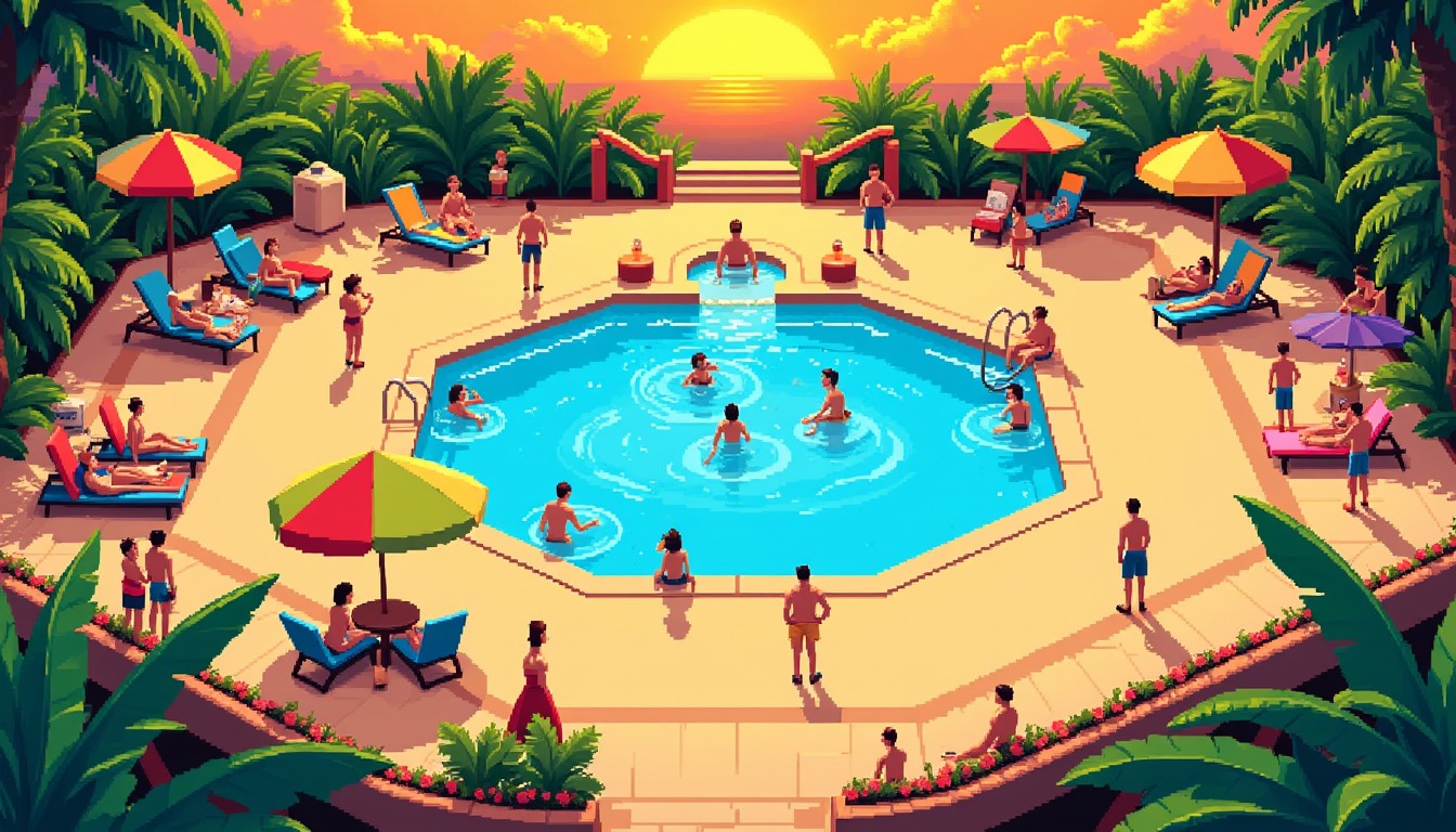 Free Pixel Pool Paradise Image - Pool, Pixel, Sunset | Download at ...