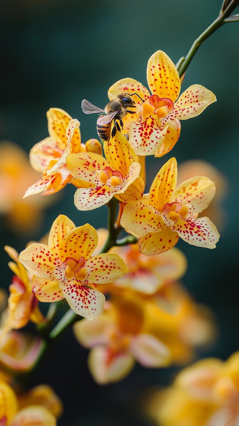 Free Bee on Orchids Image - Bee, Orchids, Yellow | Download at StockCake