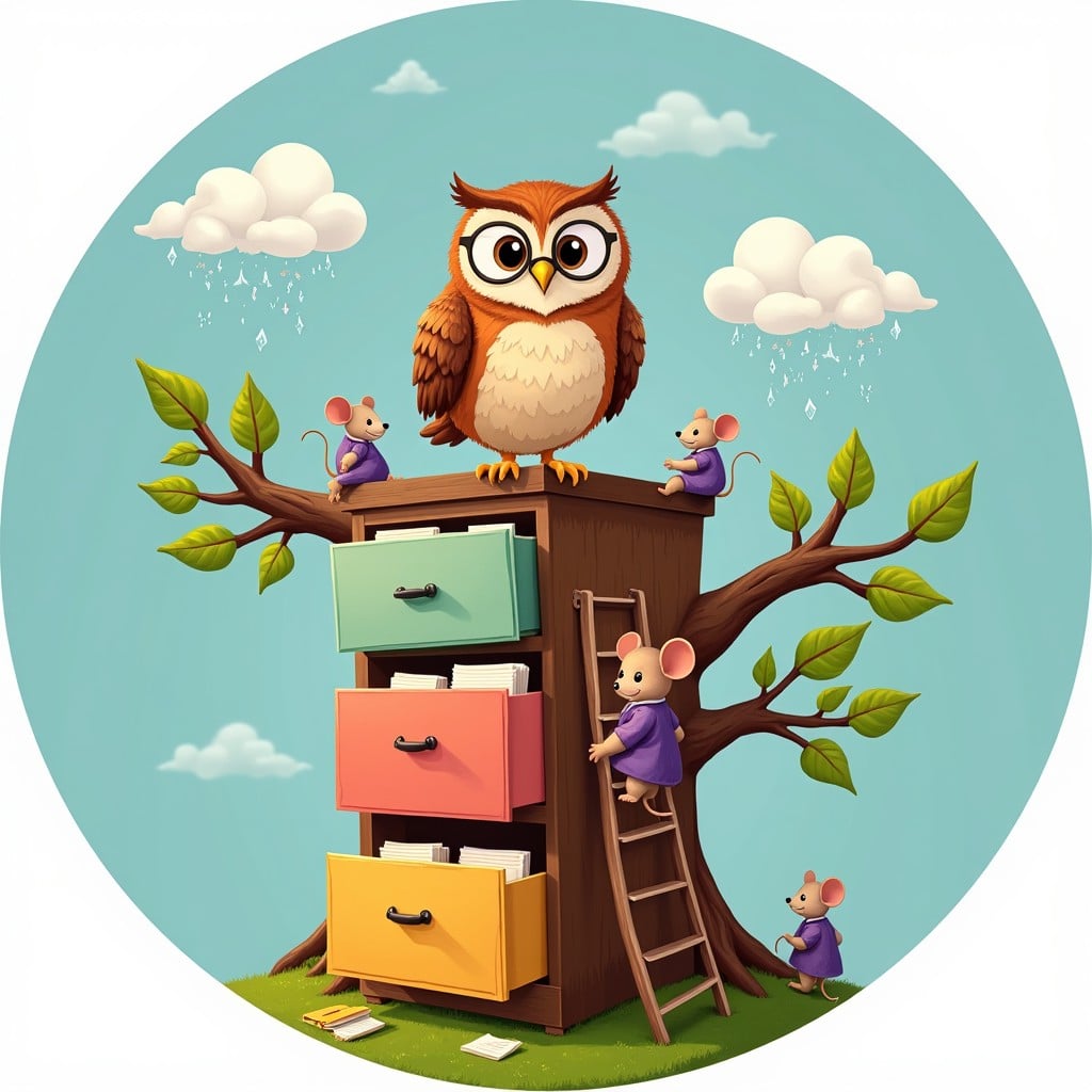 Free Owl's Filing Tree Image - Owl, Tree, Cabinet | Download at StockCake