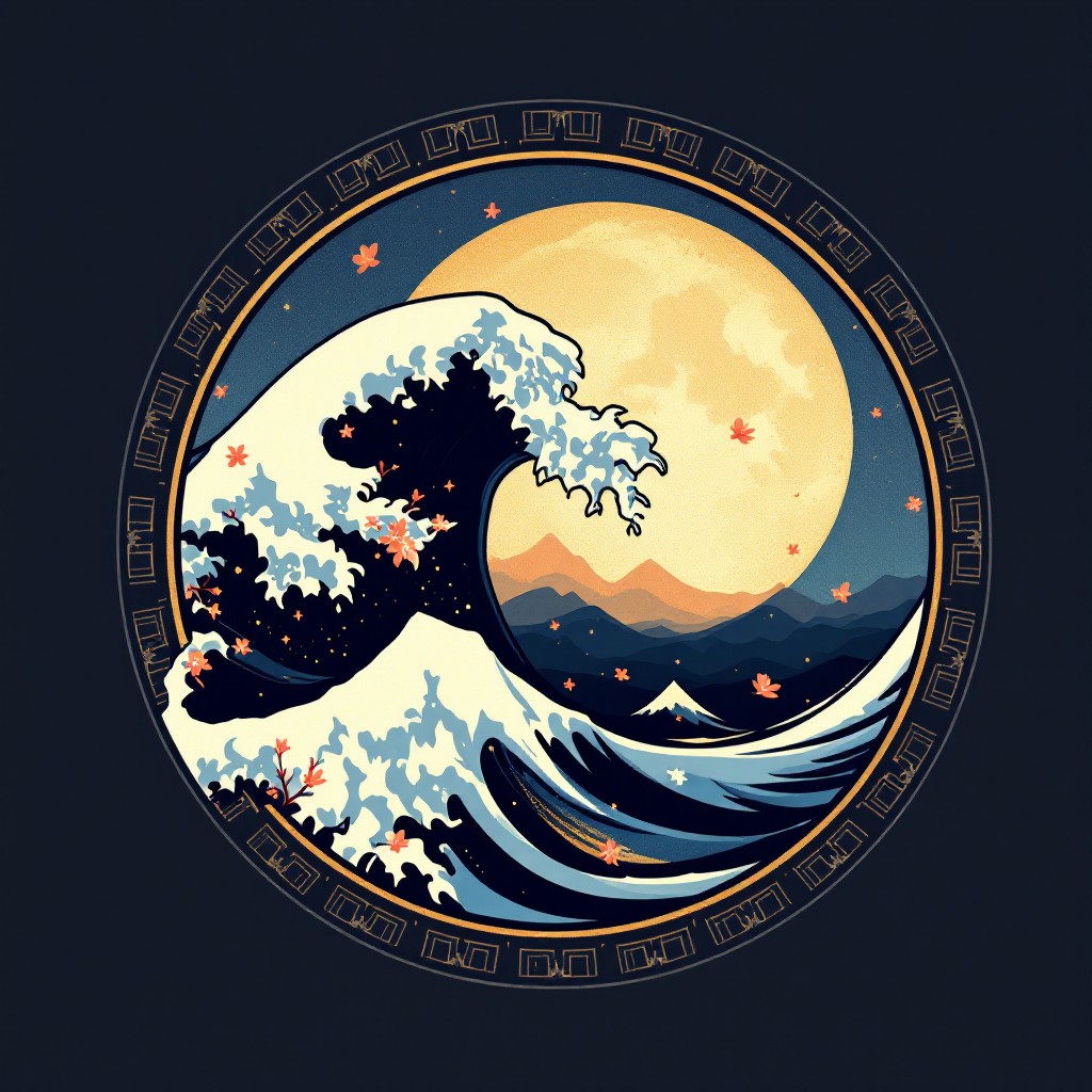 Free Wave Moon Icon Image - Wave, Moon, Ukiyo-e | Download at StockCake