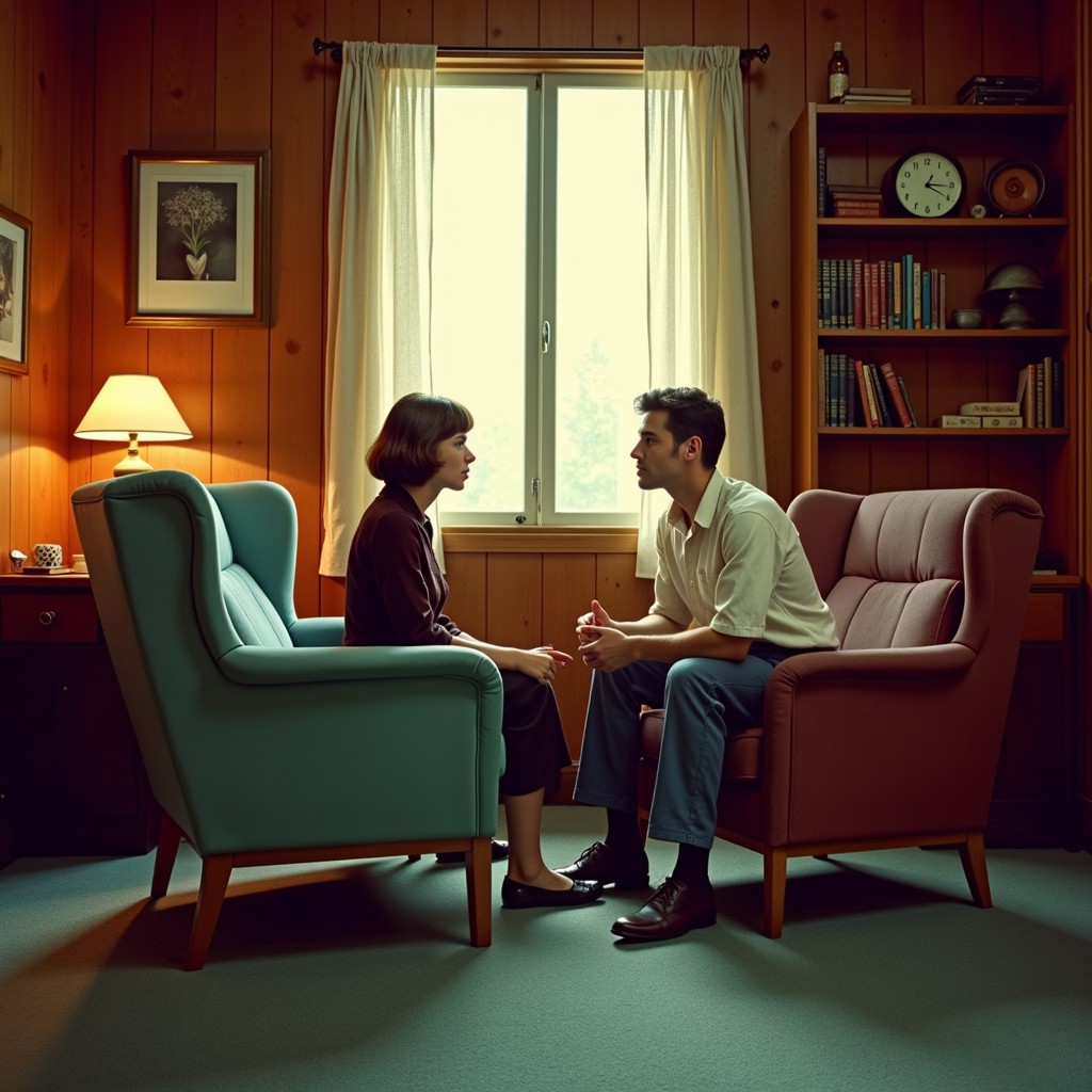 Middle Session Images Free Mid-Century Therapy Session Image - Therapy, Vintage, Conversation ...