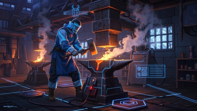 Free Futuristic Blacksmith Art Image - Blacksmith, Cyberpunk, Forge ...