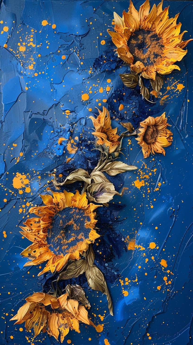 Free Sunflowers on Blue Image - Sunflower, Art, Blue | Download at ...