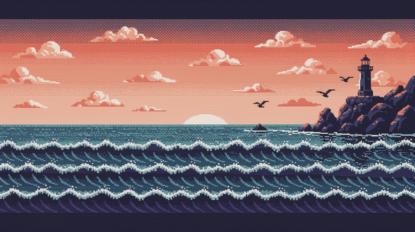 Free Pixel Ocean Sunset Image - Pixel, Retro, Ocean | Download at StockCake