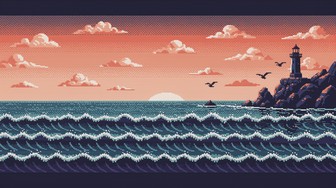 Free Pixel Ocean Sunset Image - Pixel, Retro, Ocean | Download at StockCake