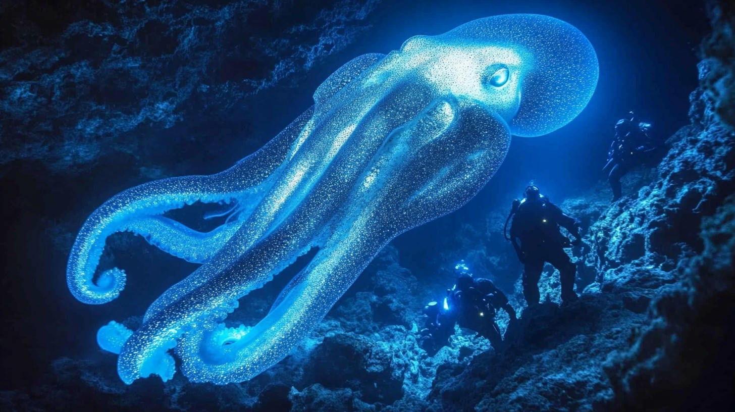 Free Luminous Blue Octopus Image - Octopus, Underwater, Bioluminescence ...