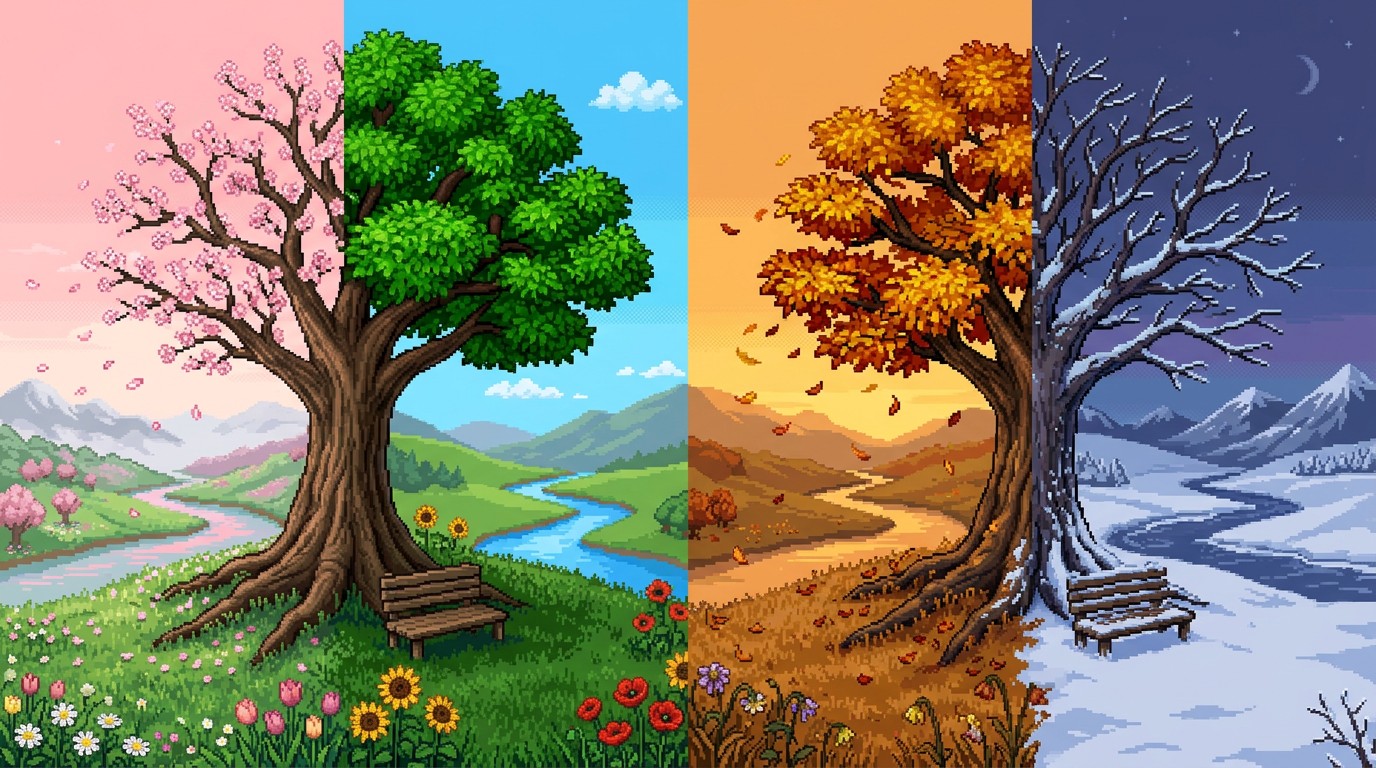 Free Four Seasons Tree Image - Seasons, Tree, Pixel | Download at StockCake