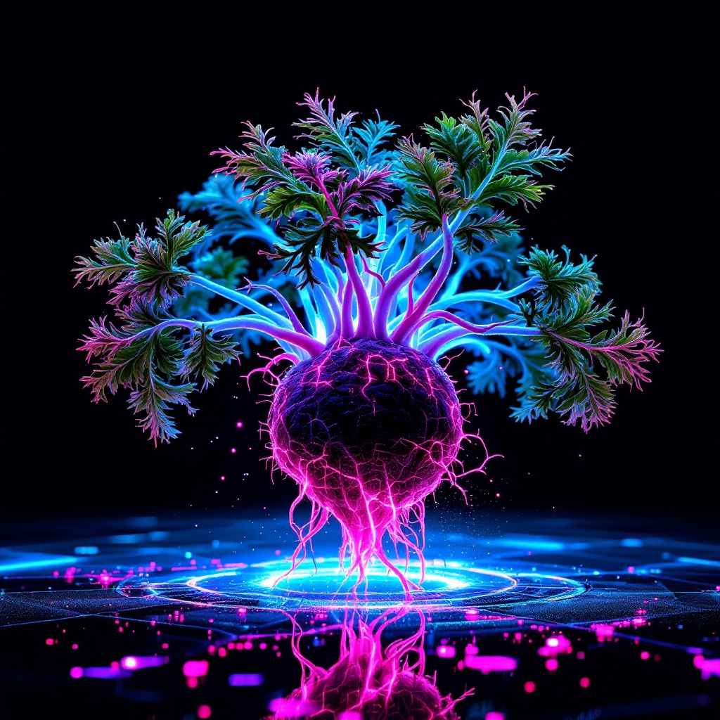Free Neon Botanical Fusion Photo - Bioluminescent, Cyberpunk, Botanical ...