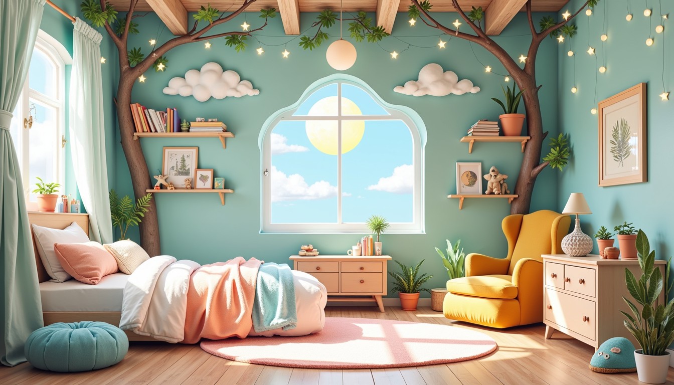 Free Whimsical Dreamy Bedroom Image - Mint, Peach, Clouds | Download at StockCake