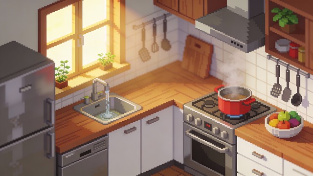 Free Cozy Pixel Kitchen Image - Isometric, Pixel, Art | Download at ...