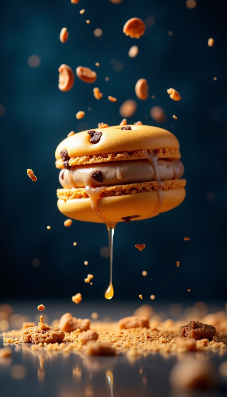 Floating Macaron Free Suspended Golden Macaron Image - Macaron, Dessert, Floating ...