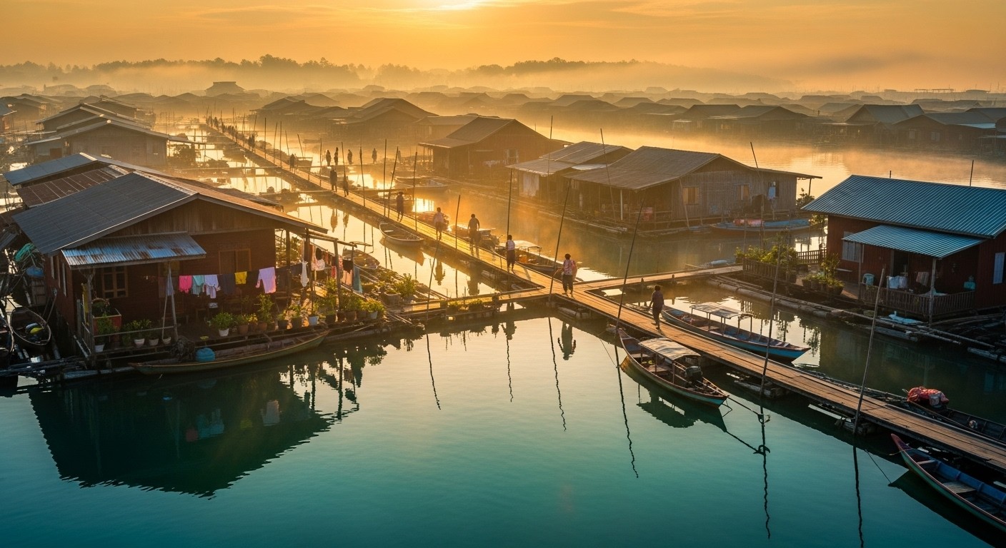Stilted Community Free Golden Stilt Community Image - Sunrise, Village, Reflection ...
