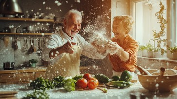 Free Joyful cooking moment Image - Cooking, Laughter, Elderly ...