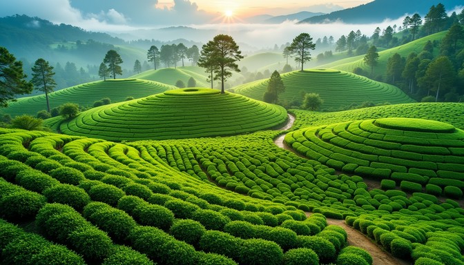 Tea Terrains Free Tea Plantation With Unique Geometric Patterns Stock AI Images ...