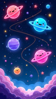 Free Neon Space Friends Image - Kawaii, Space, Neon | Download at StockCake