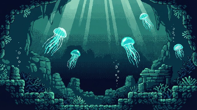 Free Pixel Ocean Depths Image - Pixel, Underwater, Jellyfish | Download ...