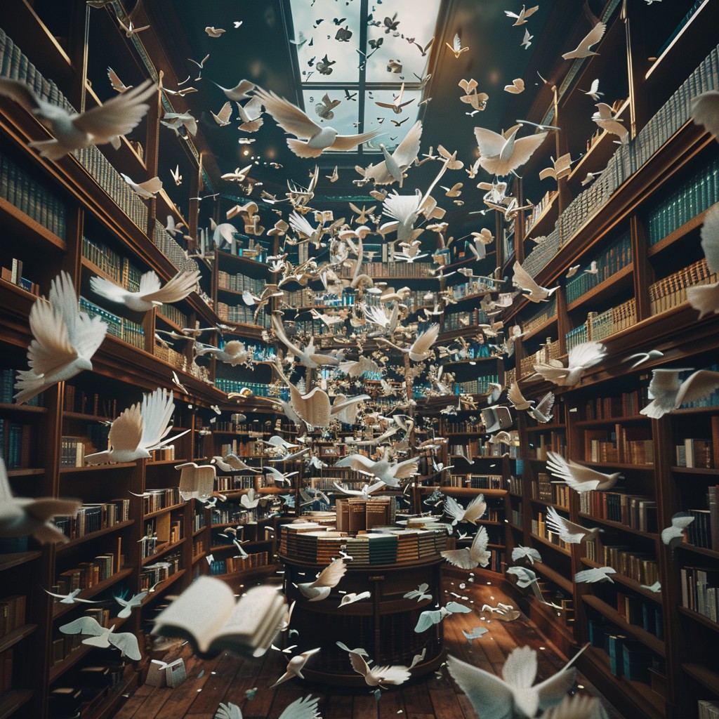 Free Library Birds Frenzy Image - Library, Birds, Paper | Download at ...