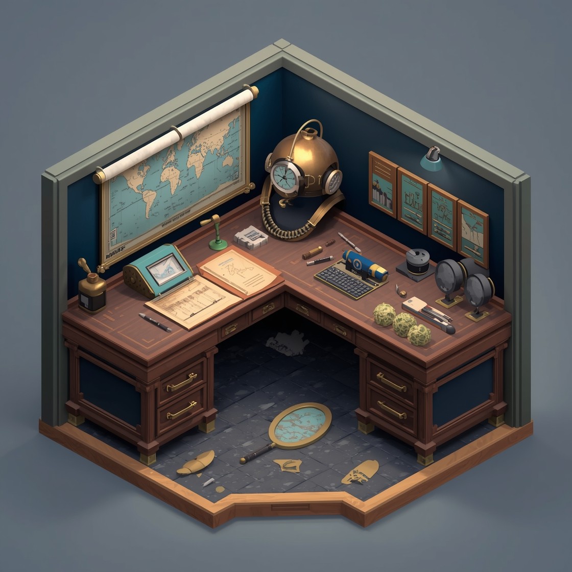 Free Marine Detective Workspace Image - Isometric, Workspace, Marine ...