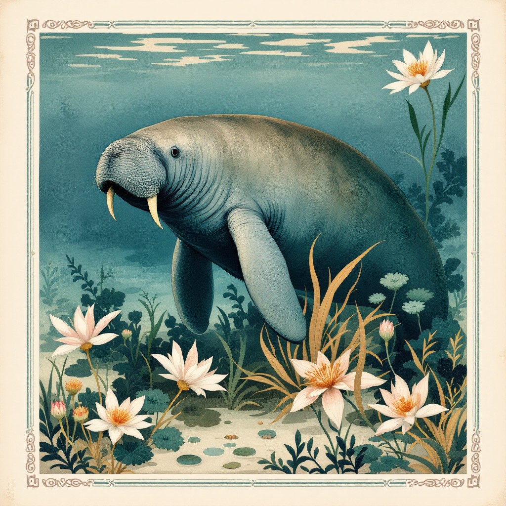 Free Gentle Manatee Illustration Image - Manatee, Victorian ...