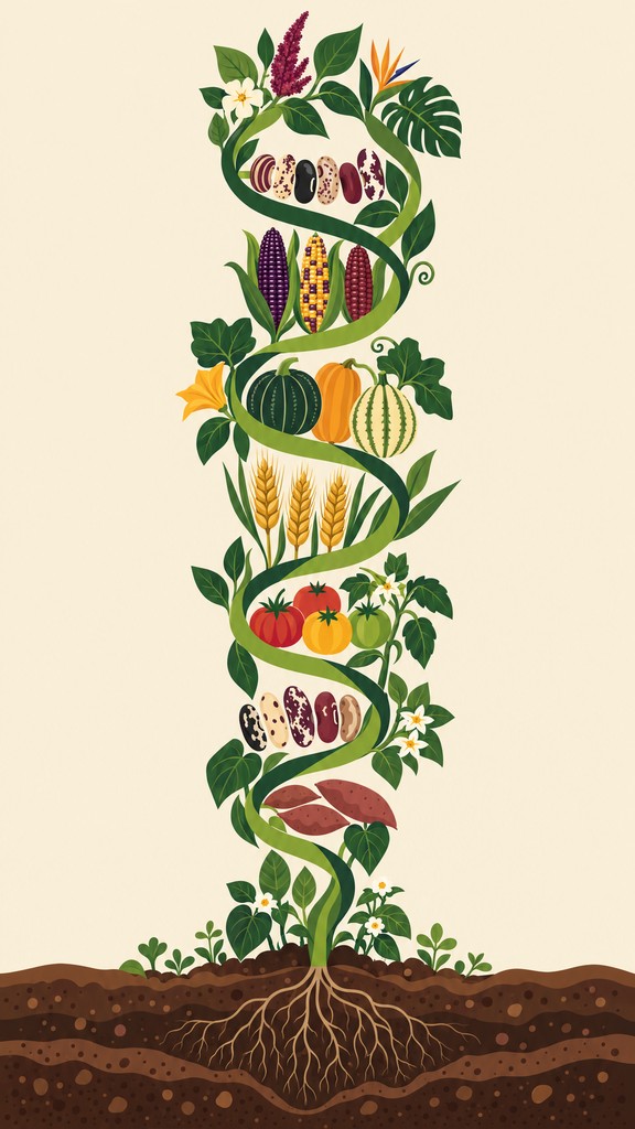 A tall flat vector illustration shows a twisting green DNA helix ...