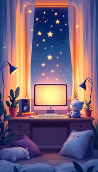Free Starlit Digital Dreams Image - Cozy, Nighttime, Computer ...