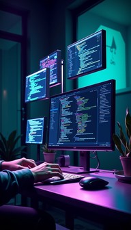 Free Futuristic Coding Workspace Image - Programming, Coding, Cyberpunk ...