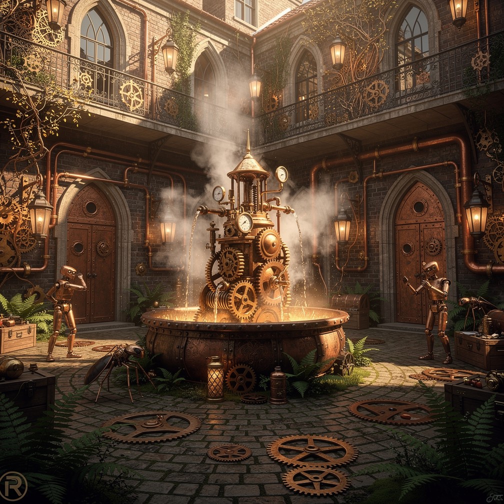 Free Steampunk Fountain Courtyard Image - Steampunk, Victorian ...