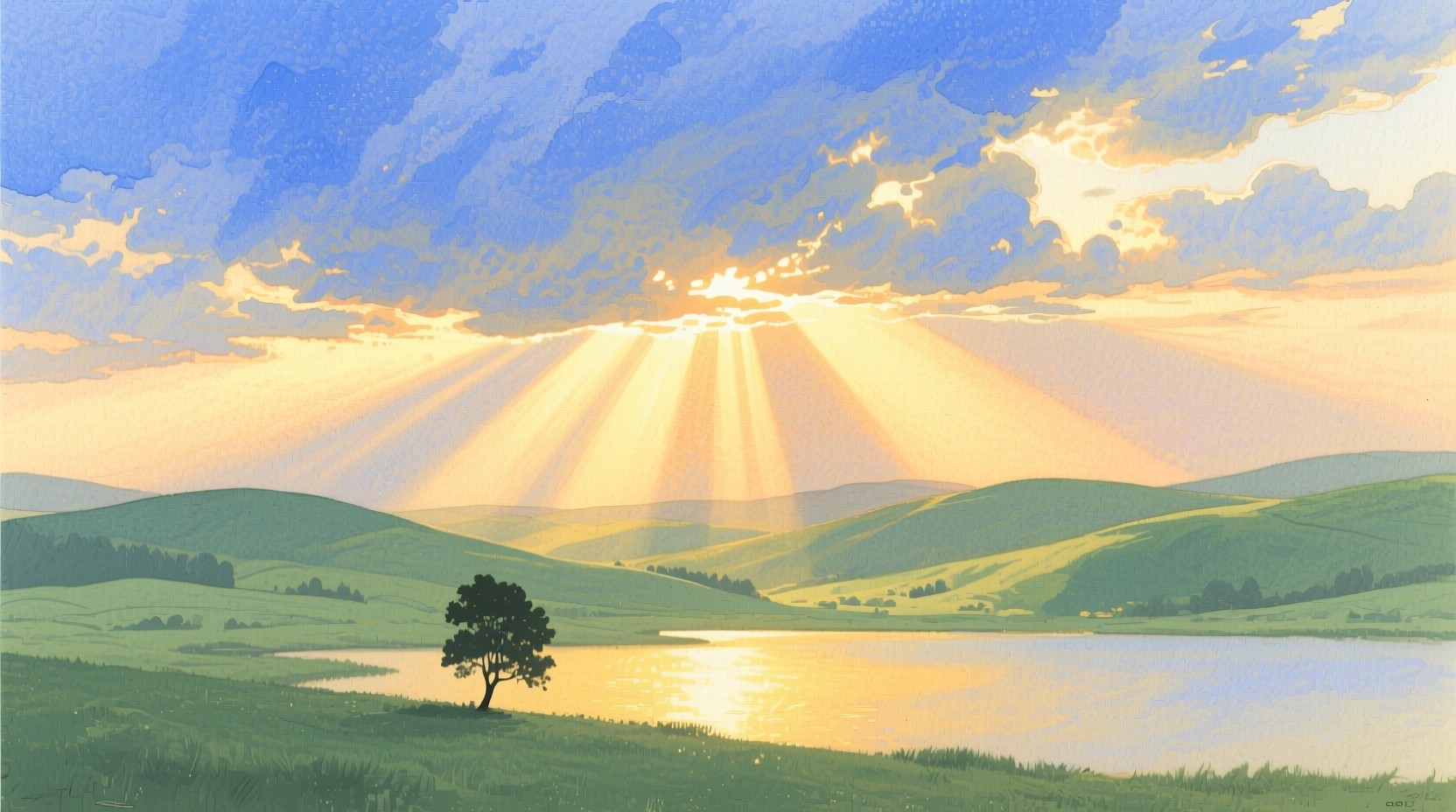 Free Golden Hour Serenity Photo - Watercolor, Landscape, Sunset ...