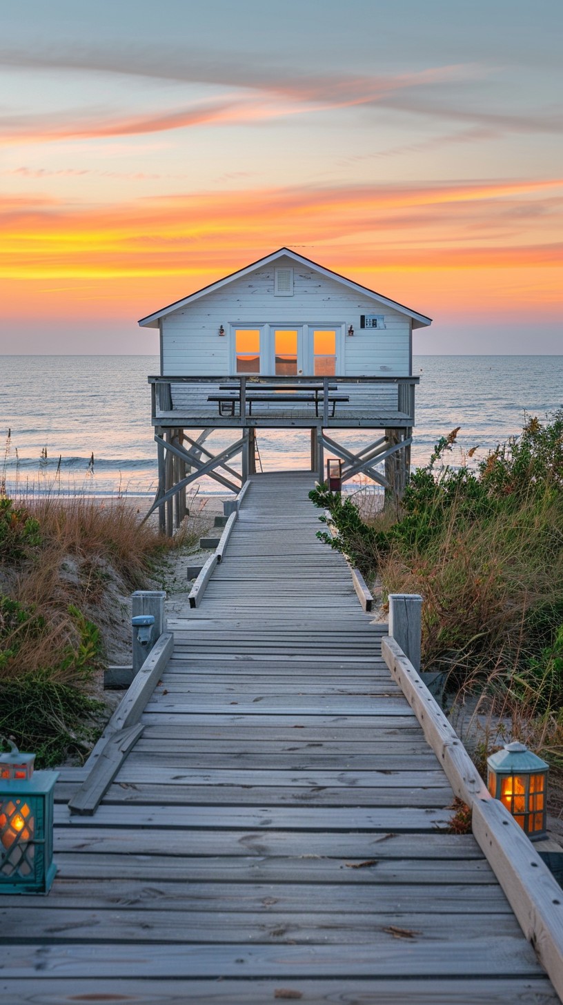 Free Beachfront Sunset View Image - Beach, Sunset, House | Download at ...
