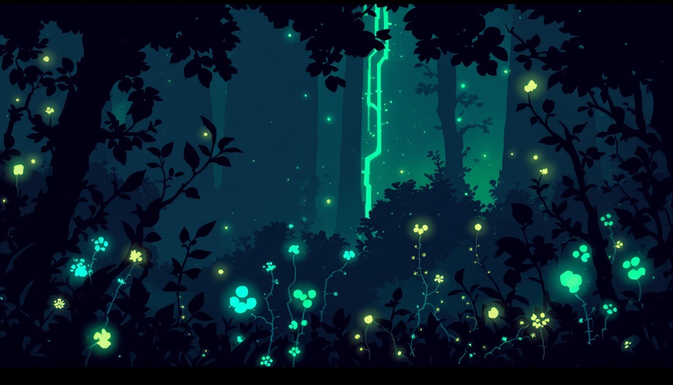 Free Glowing Forest Cells Photo - Bioluminescent, Forest, Pixel ...