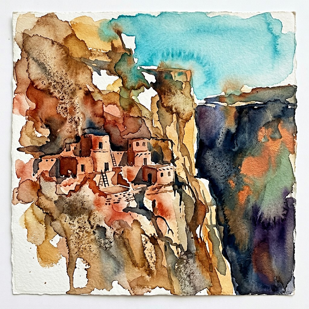 Free Ancient Cliff Dwellings Image - Watercolor, Abstract, Canyon ...