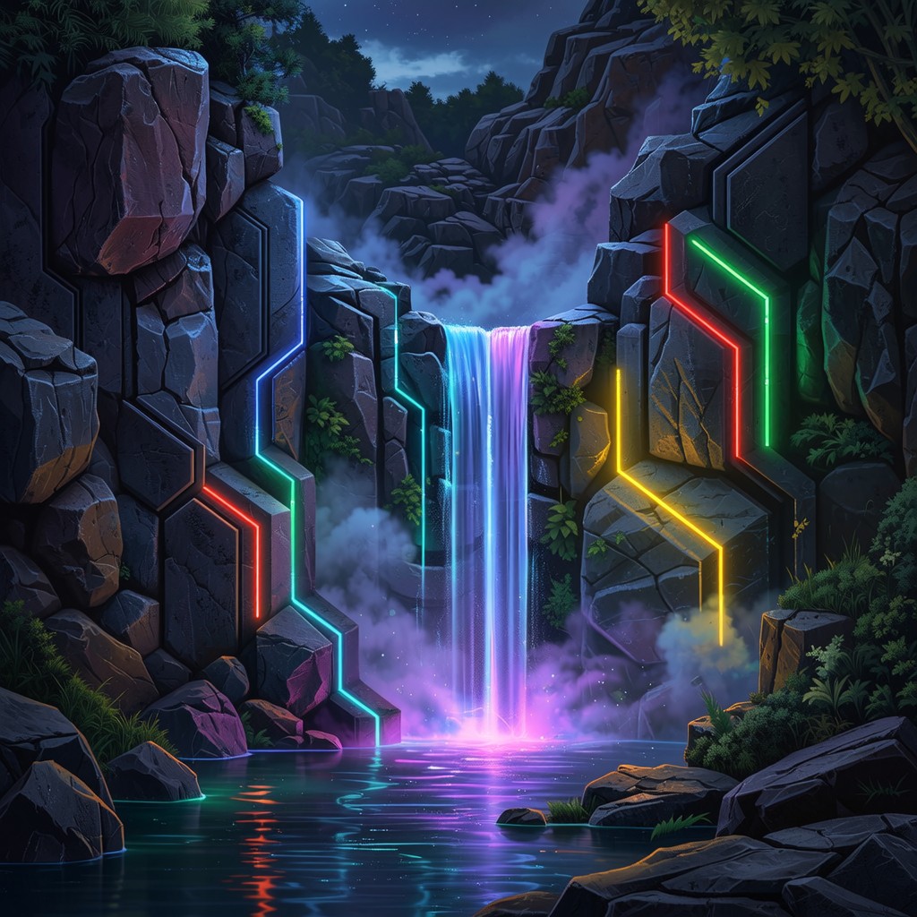 Free Neon Waterfall Glows Image - Waterfall, Cyberpunk, Neon | Download ...
