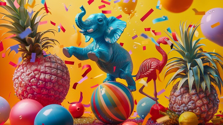 Free Joyful Elephant Parade Photo - Elephant, Pineapples, Flamingos ...